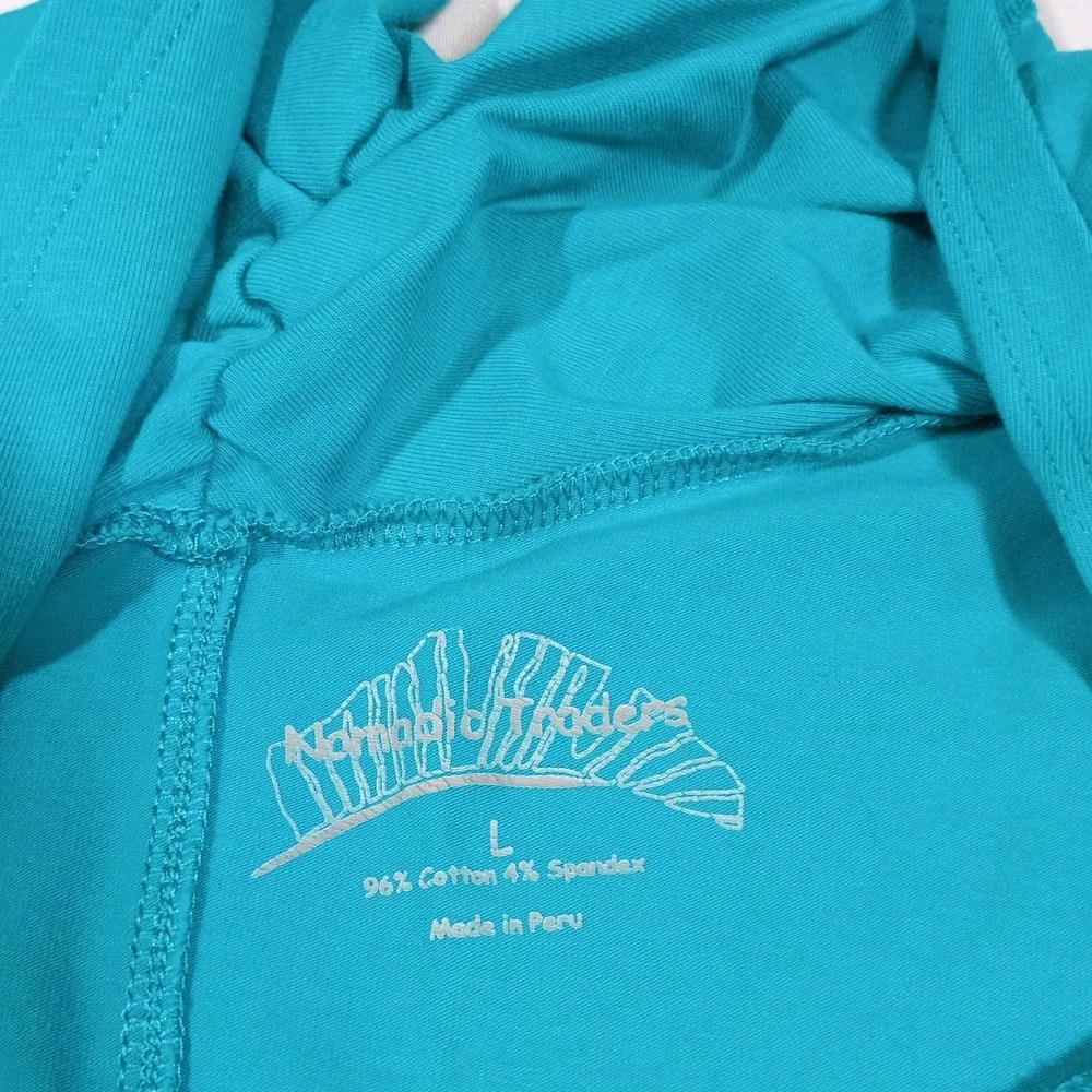 Nomadic Traders Cowl Neck Pullover Women's L Teal Hi-Lo Hem Pockets Fitted Long - Picture 2 of 7
